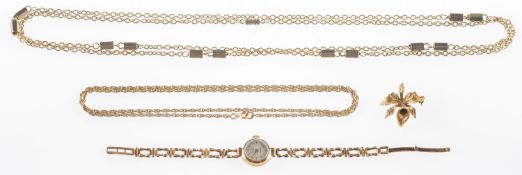 A mixed group of jewellery, including a 9ct yellow gold vintage lady's Ryland wristwatch,