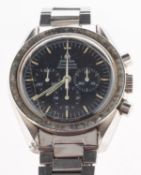 Omega Speedmaster a gentleman's stainless-steel wristwatch the black dial with three subsidiary
