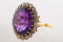 An Art Deco amethyst and diamond cluster ring,
