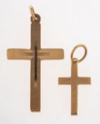 A group of two 9ct gold cross pendants, both UK hallmarked, lengths approx. 3.0cm & 2.