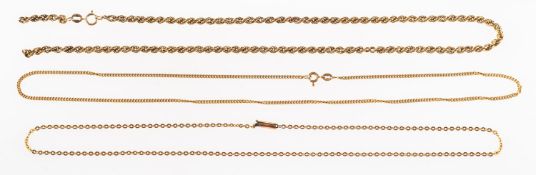 A group of three chains, including a curb chain, marked 375, length approx. 42.0cm, 4.