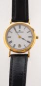 Maurice Lacroix an 18K gold lady's wristwatch the round the white dial having black Roman numerals,
