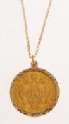 A mounted 1915 Austrian Ducat, in a faceted mount, indistinct mark on bale,