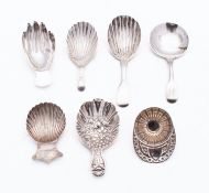 A collection of seven silver tea caddy spoons;