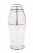 An Elizabeth II silver Art Deco style cocktail shaker by Walker and Hall, Sheffield 1954,