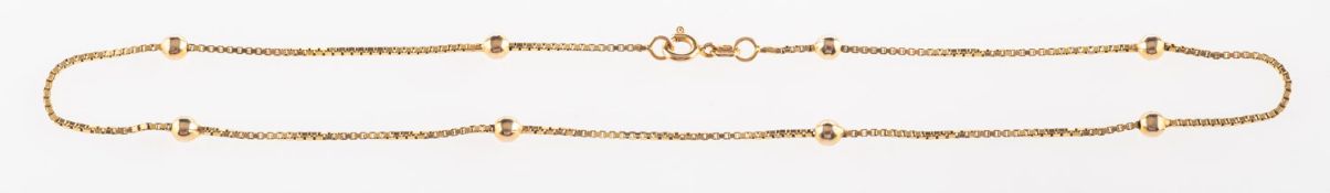A 9ct gold fancy-link chain, a box link chain interspaced with gold beads, UK import mark,