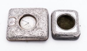 An Edward VII silver travelling watch case, Henry Marshall, Chester 1905, of square form,