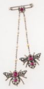 A Victorian double bee brooch,