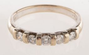 A 9ct white gold five stone diamond ring,