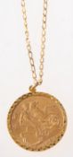 A full sovereign in pendant mount with chain,