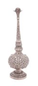 A late 19th century Indian silver rose water sprinkler, unmarked,
