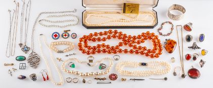 A mixed group of costume and some silver jewellery,