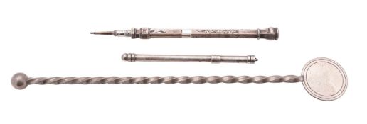 A late Victorian silver plated retractable pencil by Sampson Mordan & Co., no hallmark, stamped S.