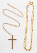A mixed group of jewellery, including a 9ct yellow gold cross pendant with foliate engraving,