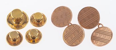 A group of two items of jewellery, including a pair of 9ct rose gold cufflinks,