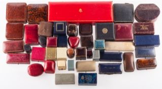 A large collection of antique and vintage jewellery boxes, including Harvey & Gore,