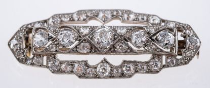 A fine Art Deco brooch, of openwork design, milgrain set with old-cut diamonds, diamonds approx. 1.