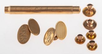 A mixed group of jewellery, including a 9ct gold cased pencil, UK hallmark, S.