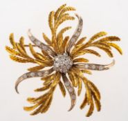 A vintage diamond leaf spray brooch, of bi-colour and set with brilliant-cut diamonds,