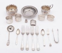 A mixed group of silver; including a silver cream jug and sugar bowl, London 1897,