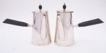 A pair of George V silver cafe au lait pots by Alexander Clark & Co Ltd, Birmingham 1938,