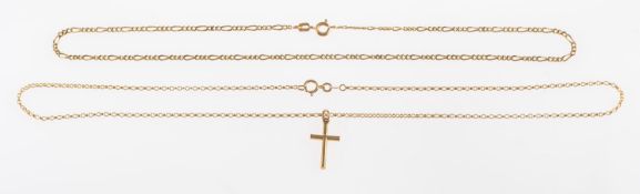 A mixed group of 9ct gold jewellery, including a 9ct gold cross pendant, UK hallmark, length approx.