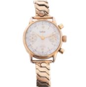 Hanhart a gentleman's gold-plated chronograph wristwatch the dial with outer Kmh,