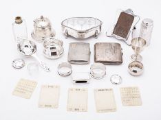 A mixed group of silver; including a dressing table ring casket maker's mark rubbed, Chester 1911,