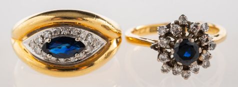 A group of two sapphire and diamond rings,