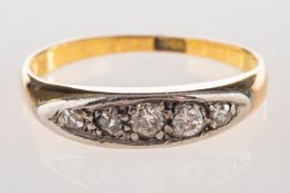 A five stone diamond ring, set with five graduated old-cut diamonds, diamonds approx. 0.