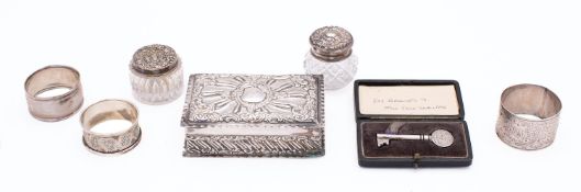 A mixed group of silver; including a small dressing table box by William Comyns & Sons Ltd,