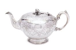 A Victorian Scottish silver teapot maker's mark rubbed, Edinburgh 1846, of melon shape,