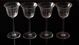 Hermes, Ibis, four engraved wine goblets, acid etched marks, cancelled, 17cm high,