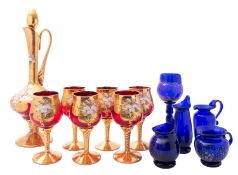 A Trefuochi Murano ewer and six matching goblets,