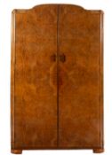 A walnut and burr walnut wardrobe in Art Deco style, by A & W Stewart of Glasgow,