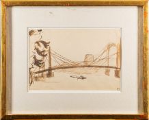 Henri Gaudier-Brzeska (French, 1891-1915) - Albert Bridge - Ink wash - 25 x 36.5cm - 49 x 60.