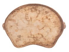 A carved oak tray, workshop of Robert 'Mouseman' Thompson, mid 20th century; of kidney form,