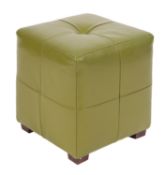 A faux green leather upholstered cube stool, modern,
