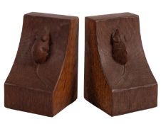 A pair of carved oak bookends, workshop of Robert 'Mouseman' Thompson of Kilburn,