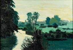 *Alan Cotton (British, b.1936) - 'River Otter - Evening, 1973' - Oil on canvas - 34 x 49.