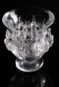 A Lalique Cristal vase Dampiere of campana form the exterior moulded with a band of birds,