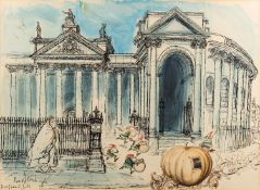 Ronald Searle ( British,1920-2011) - 'Bank of Ireland, Dublin' - Pen, ink and watercolour - 36.
