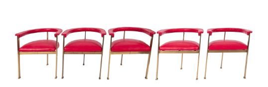 A set of five bronze alloy and upholstered side chairs,