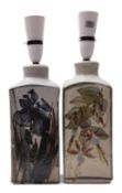 Two Colin Kellam ceramic table lamps with floral designs.