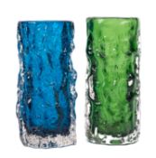 A pair of Powell & Sons Whitefriars glass bark vases, after the original by Geoffrey Baxter,