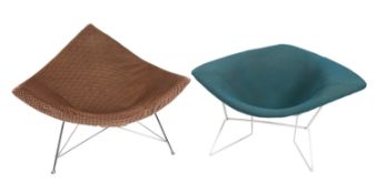 A wirework and teal upholstered 'Diamond' lounge chair, model 421L, designed by Harry Bertoia, 1952,