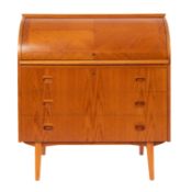 Egon Ostergaard for MSI (Svensk Mobel Industri) - a Swedish teak veneered and beech roll-top bureau,