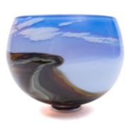 William Walker [Contemporary], a glass landscape vase of deep circular form, 19cm diameter,