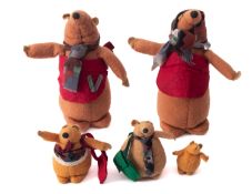 Liberty of London, a family group of five soft toy bears,
