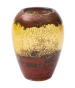 A Muller Freres Luneville glass vase of oviform and with a central amber band with gold inclusions